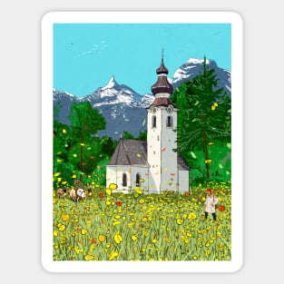 Gnadenwald Innsbruck Austria Landscape Whimsical Illustration Magnet